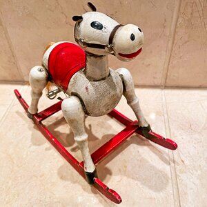 Vintage Enesco Wooden Musical Rocking Horse 1979